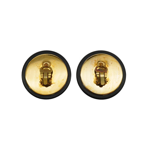 VINTAGE CHANEL EARRINGS ROUND COCOMARK BLACK GOLD ACCESSORY 28 90338254