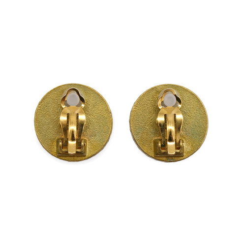 VINTAGE CHANEL EARRINGS ROUND COCOMARK BLACK GOLD ACCESSORY 94A 90321018