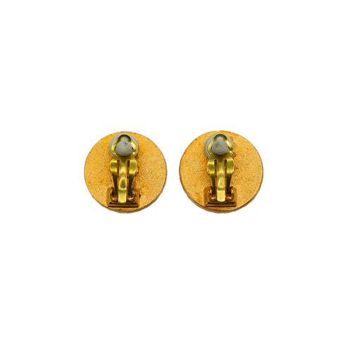VINTAGE CHANEL EARRINGS ROUND COCOMARK BLACK GOLD ACCESSORY 95A 90338283