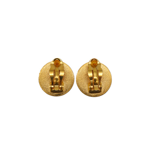 VINTAGE CHANEL EARRINGS ROUND COCOMARK BLACK GOLD ACCESSORY 97P 90338893