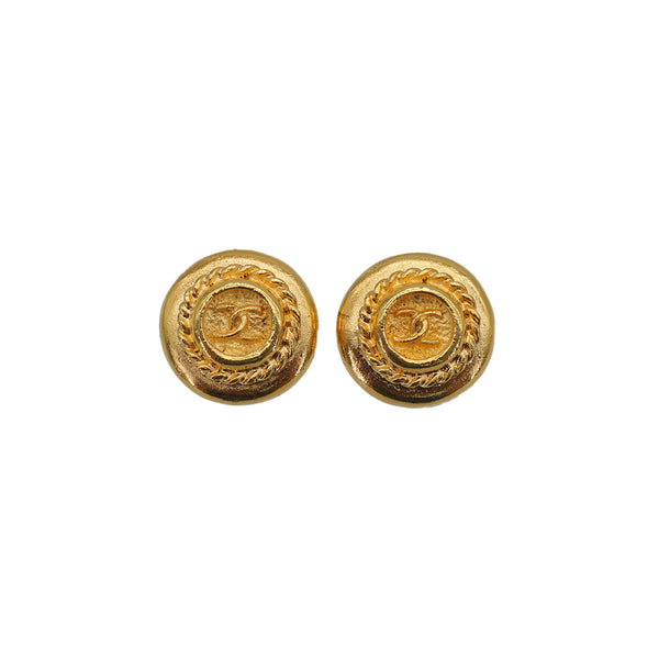 VINTAGE CHANEL EARRINGS ROUND COCOMARK CHAIN GOLD ACCESSORY 90335634