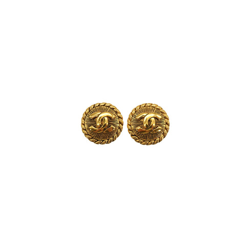 VINTAGE CHANEL EARRINGS ROUND COCOMARK CHAIN GOLD ACCESSORY 90337696