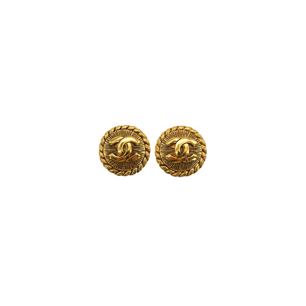 VINTAGE CHANEL EARRINGS ROUND COCOMARK CHAIN GOLD ACCESSORY 90337696
