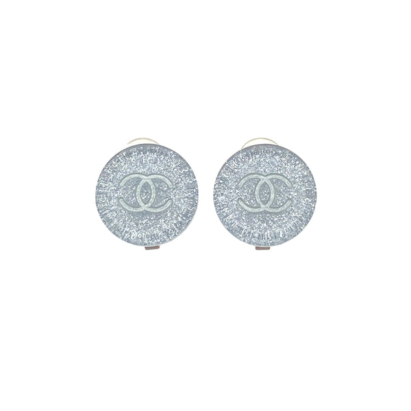 VINTAGE CHANEL EARRINGS ROUND COCOMARK CLEAR SILVER ACCESSORY 00A 90321054