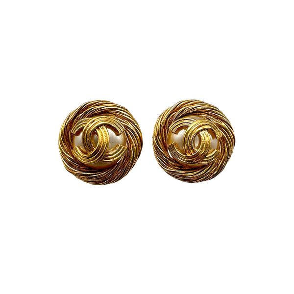 VINTAGE CHANEL EARRINGS ROUND COCOMARK FAUX PEARL ACCESSORY 94A 90327108