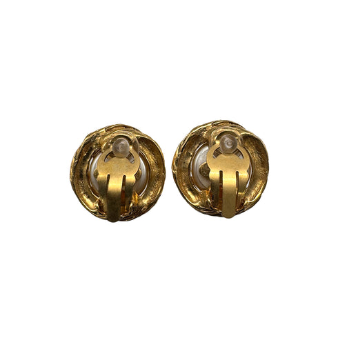 VINTAGE CHANEL EARRINGS ROUND COCOMARK FAUX PEARL ACCESSORY 94A 90327108