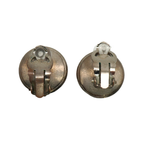VINTAGE CHANEL EARRINGS ROUND COCOMARK FAUX PEARL SILVER ACCESSORY 99P 90335732