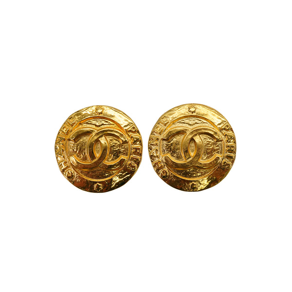 VINTAGE CHANEL EARRINGS ROUND COCOMARK GOLD 28 ACCESSORY 90334256