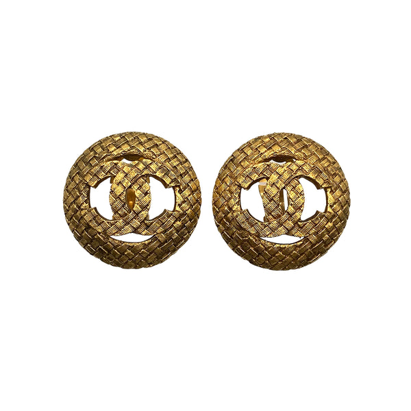 VINTAGE CHANEL EARRINGS ROUND COCOMARK GOLD ACCESSORY 29 90321168