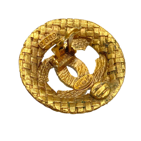 VINTAGE CHANEL EARRINGS ROUND COCOMARK GOLD ACCESSORY 29 90321168