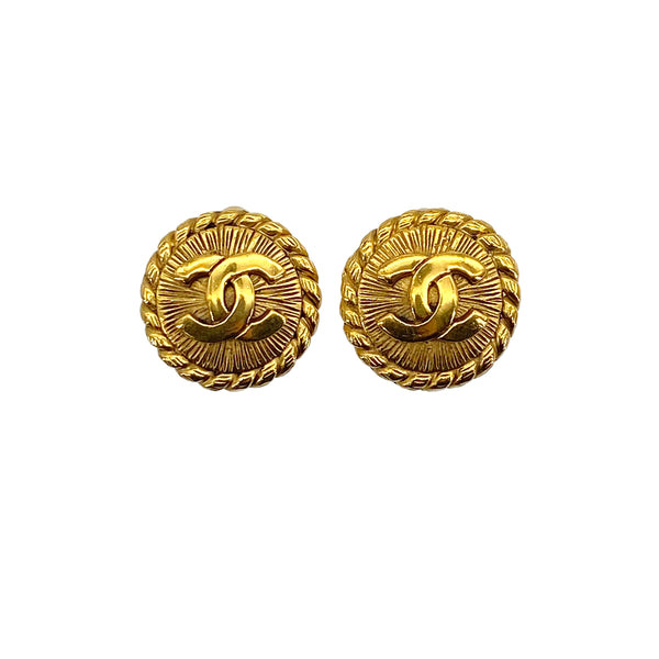 VINTAGE CHANEL EARRINGS ROUND COCOMARK GOLD ACCESSORY 90314782