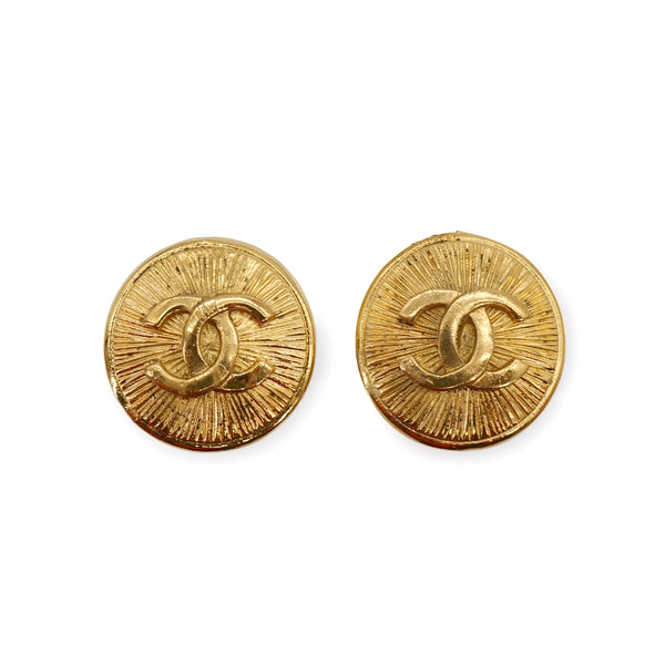 VINTAGE CHANEL EARRINGS ROUND COCOMARK GOLD ACCESSORY 90321019