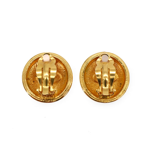 VINTAGE CHANEL EARRINGS ROUND COCOMARK GOLD ACCESSORY 90321019