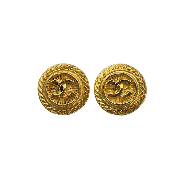 VINTAGE CHANEL EARRINGS ROUND COCOMARK GOLD ACCESSORY 90321142