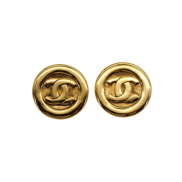 VINTAGE CHANEL EARRINGS ROUND COCOMARK GOLD ACCESSORY 90324099