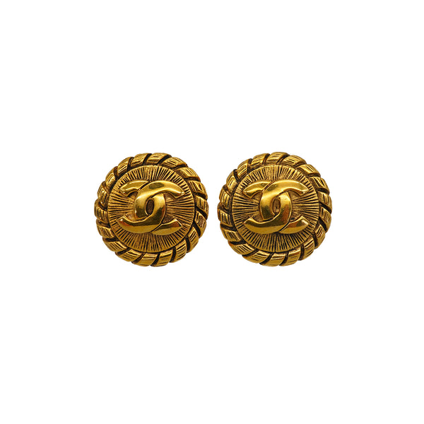 VINTAGE CHANEL EARRINGS ROUND COCOMARK GOLD ACCESSORY 90335766