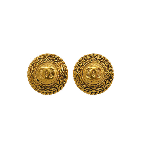 VINTAGE CHANEL EARRINGS ROUND COCOMARK GOLD ACCESSORY 90335894