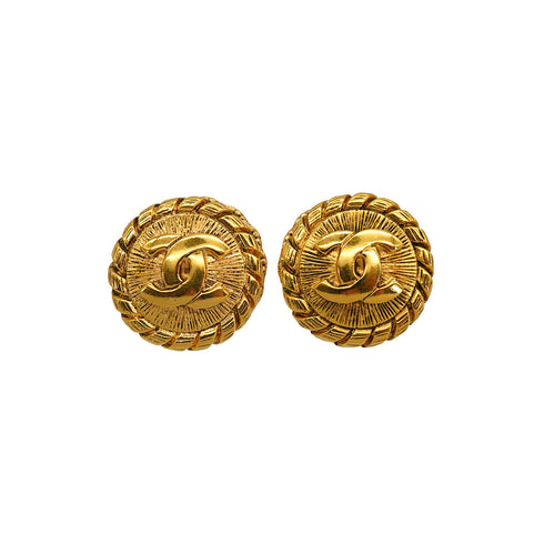 VINTAGE CHANEL EARRINGS ROUND COCOMARK GOLD ACCESSORY 90335905