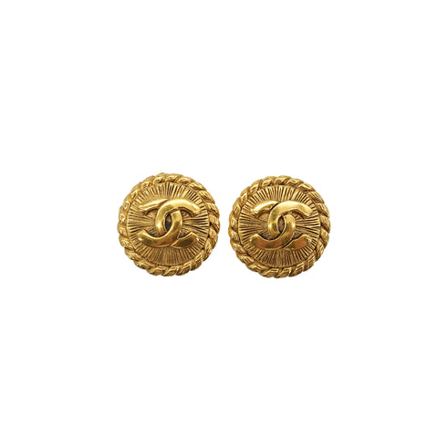 VINTAGE CHANEL EARRINGS ROUND COCOMARK GOLD ACCESSORY 90337689