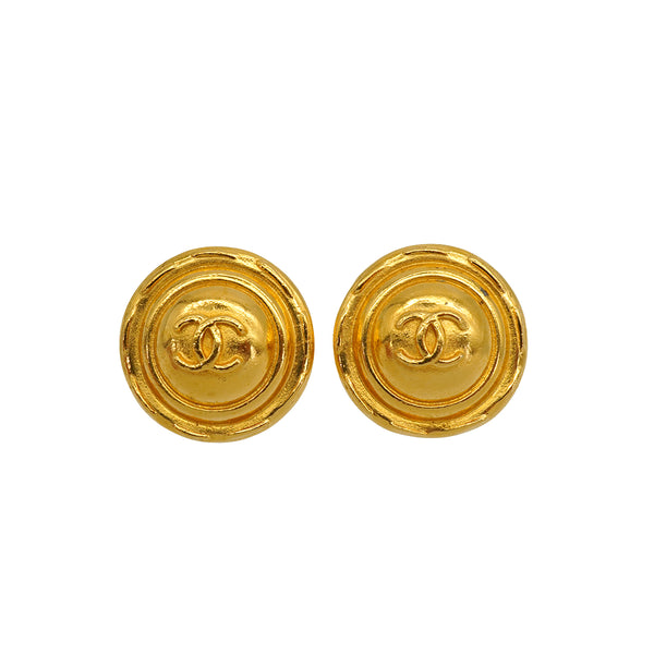 VINTAGE CHANEL EARRINGS ROUND COCOMARK GOLD ACCESSORY 90338252
