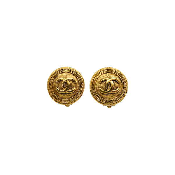 VINTAGE CHANEL EARRINGS ROUND COCOMARK GOLD ACCESSORY 90338267