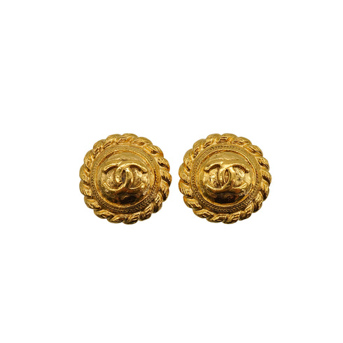 VINTAGE CHANEL EARRINGS ROUND COCOMARK GOLD ACCESSORY 90340520