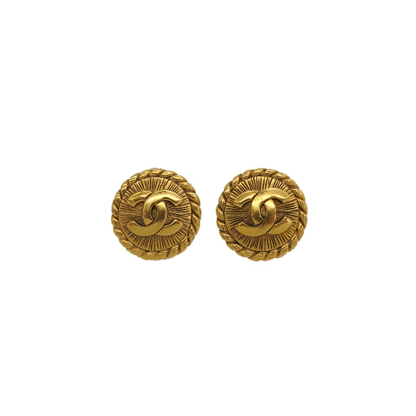 VINTAGE CHANEL EARRINGS ROUND COCOMARK GOLD ACCESSORY 90350562