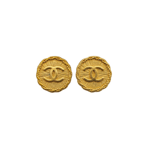 VINTAGE CHANEL EARRINGS ROUND COCOMARK GOLD ACCESSORY 93A 90324772