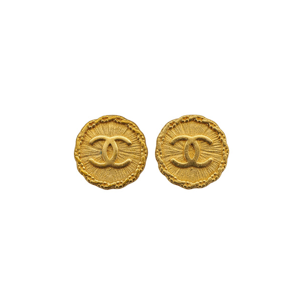 VINTAGE CHANEL EARRINGS ROUND COCOMARK GOLD ACCESSORY 93A 90324772