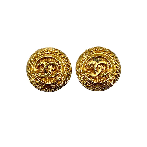 VINTAGE CHANEL EARRINGS ROUND COCOMARK GOLD ACCESSORY 93P 90314784