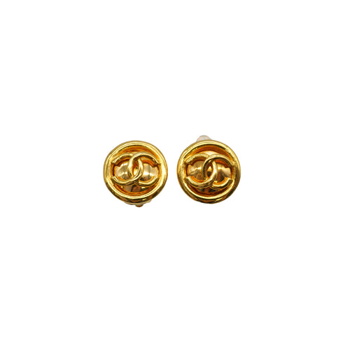 VINTAGE CHANEL EARRINGS ROUND COCOMARK GOLD ACCESSORY 93P 90338901