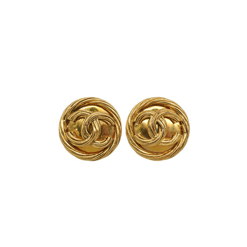 VINTAGE CHANEL EARRINGS ROUND COCOMARK GOLD ACCESSORY 93P 90339146