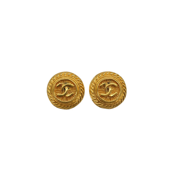 VINTAGE CHANEL EARRINGS ROUND COCOMARK GOLD ACCESSORY 93P 90350564