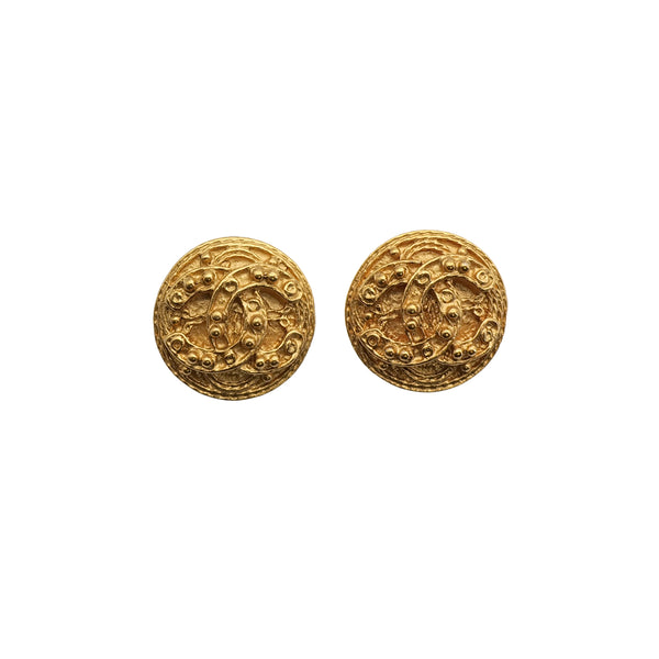 VINTAGE CHANEL EARRINGS ROUND COCOMARK GOLD ACCESSORY 94A 90313356