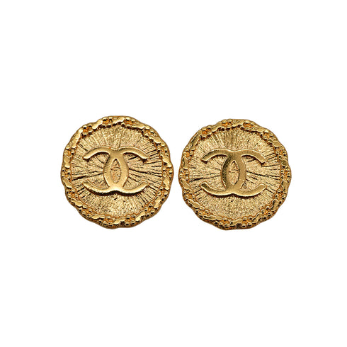 VINTAGE CHANEL EARRINGS ROUND COCOMARK GOLD ACCESSORY 94A 90335641