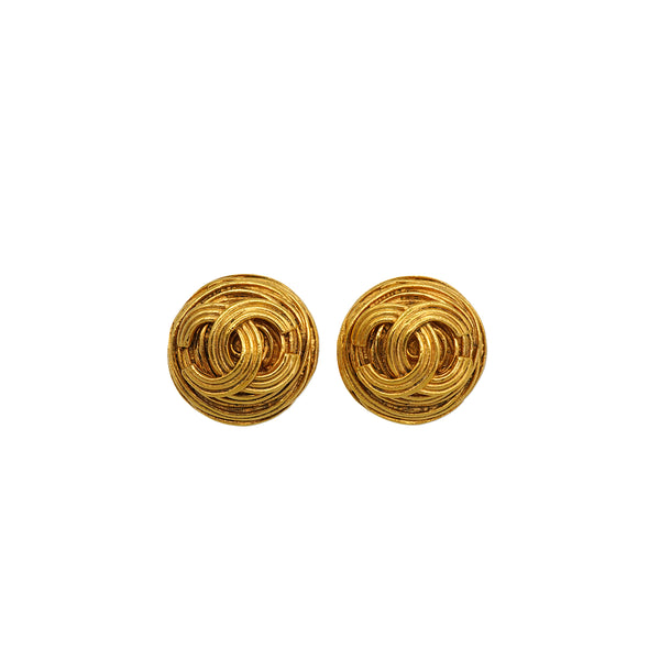 VINTAGE CHANEL EARRINGS ROUND COCOMARK GOLD ACCESSORY 94A 90338263