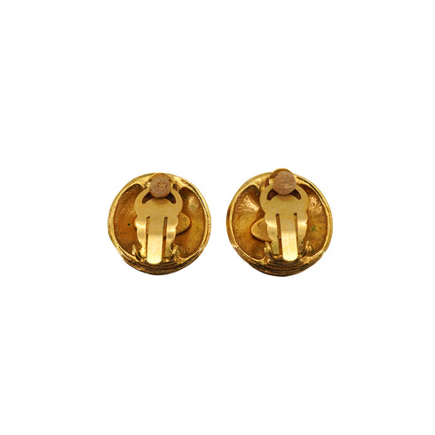 VINTAGE CHANEL EARRINGS ROUND COCOMARK GOLD ACCESSORY 94A 90338263