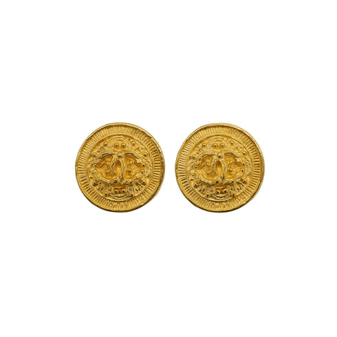 VINTAGE CHANEL EARRINGS ROUND COCOMARK GOLD ACCESSORY 94A 90324767