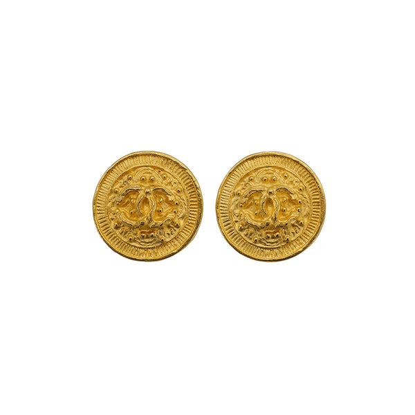 VINTAGE CHANEL EARRINGS ROUND COCOMARK GOLD ACCESSORY 94A 90324767