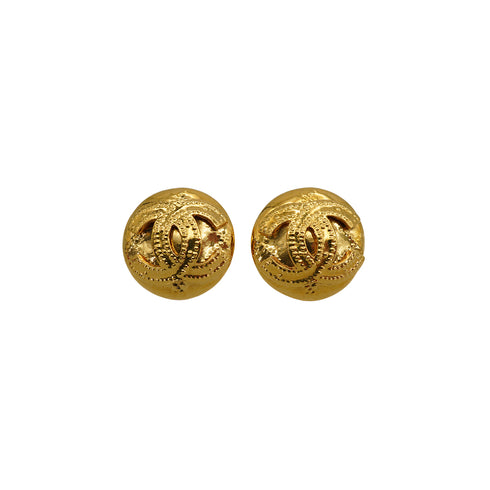 VINTAGE CHANEL EARRINGS ROUND COCOMARK GOLD ACCESSORY 94P 90338279