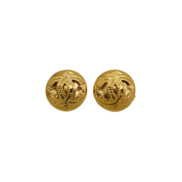 VINTAGE CHANEL EARRINGS ROUND COCOMARK GOLD ACCESSORY 94P 90338279