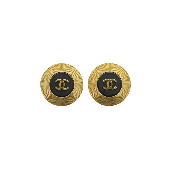 VINTAGE CHANEL EARRINGS ROUND COCOMARK GOLD ACCESSORY 95C 90324769