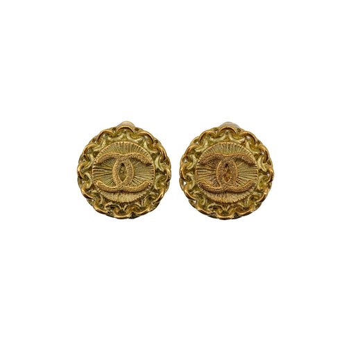VINTAGE CHANEL EARRINGS ROUND COCOMARK GOLD ACCESSORY 95P 90335619
