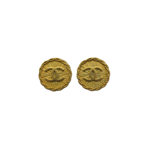 VINTAGE CHANEL EARRINGS ROUND COCOMARK GOLD ACCESSORY 95P 90335627