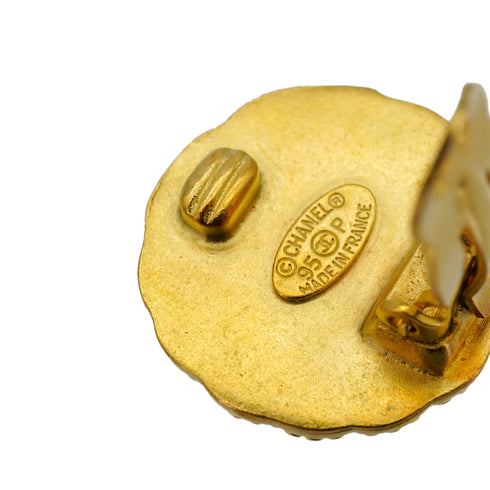 VINTAGE CHANEL EARRINGS ROUND COCOMARK GOLD ACCESSORY 95P 90338291