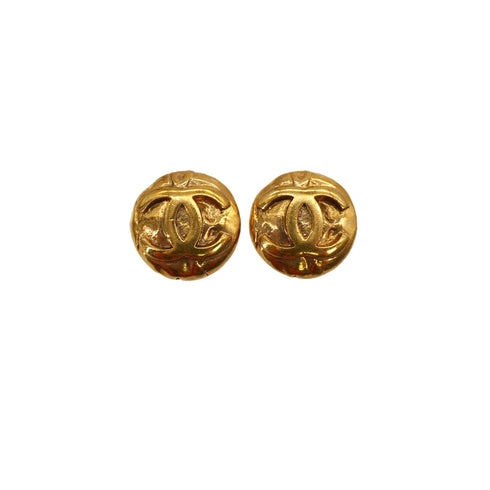VINTAGE CHANEL EARRINGS ROUND COCOMARK GOLD ACCESSORY 96A 90321057