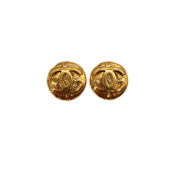 VINTAGE CHANEL EARRINGS ROUND COCOMARK GOLD ACCESSORY 96A 90321057