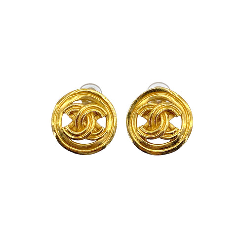VINTAGE CHANEL EARRINGS ROUND COCOMARK GOLD ACCESSORY 96P 90319593