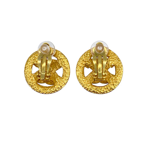 VINTAGE CHANEL EARRINGS ROUND COCOMARK GOLD ACCESSORY 96P 90319593