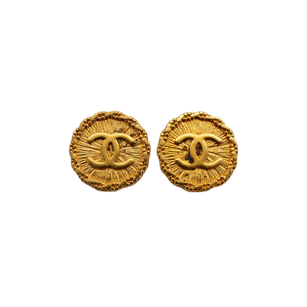 VINTAGE CHANEL EARRINGS ROUND COCOMARK GOLD ACCESSORY 96P 90335895